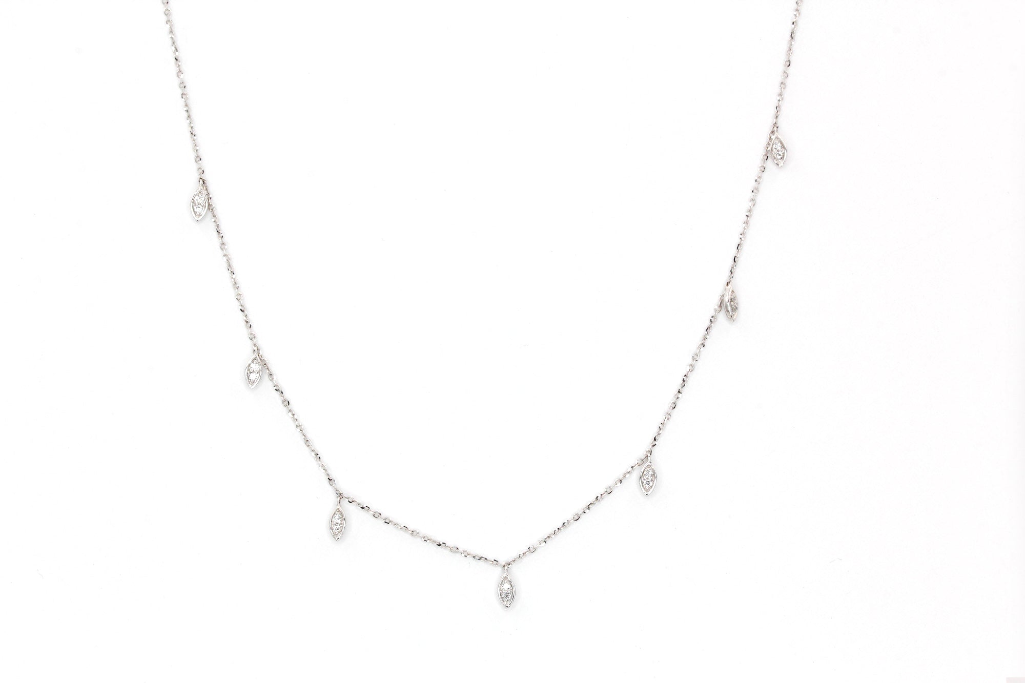 Marquise Diamond Drop Necklace - 14k White Gold- 0.14ctw
