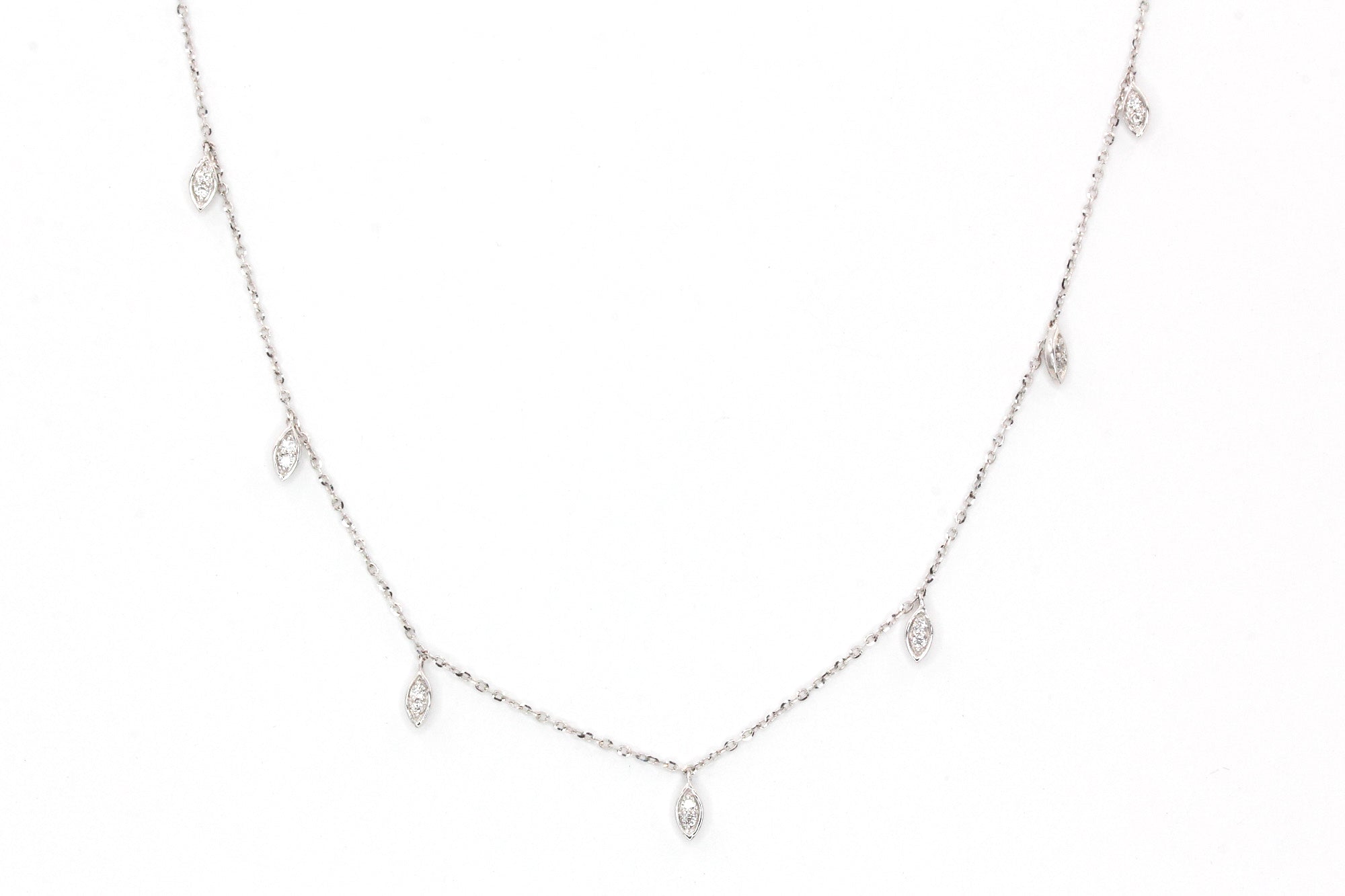 Marquise Diamond Drop Necklace - 14k White Gold- 0.14ctw