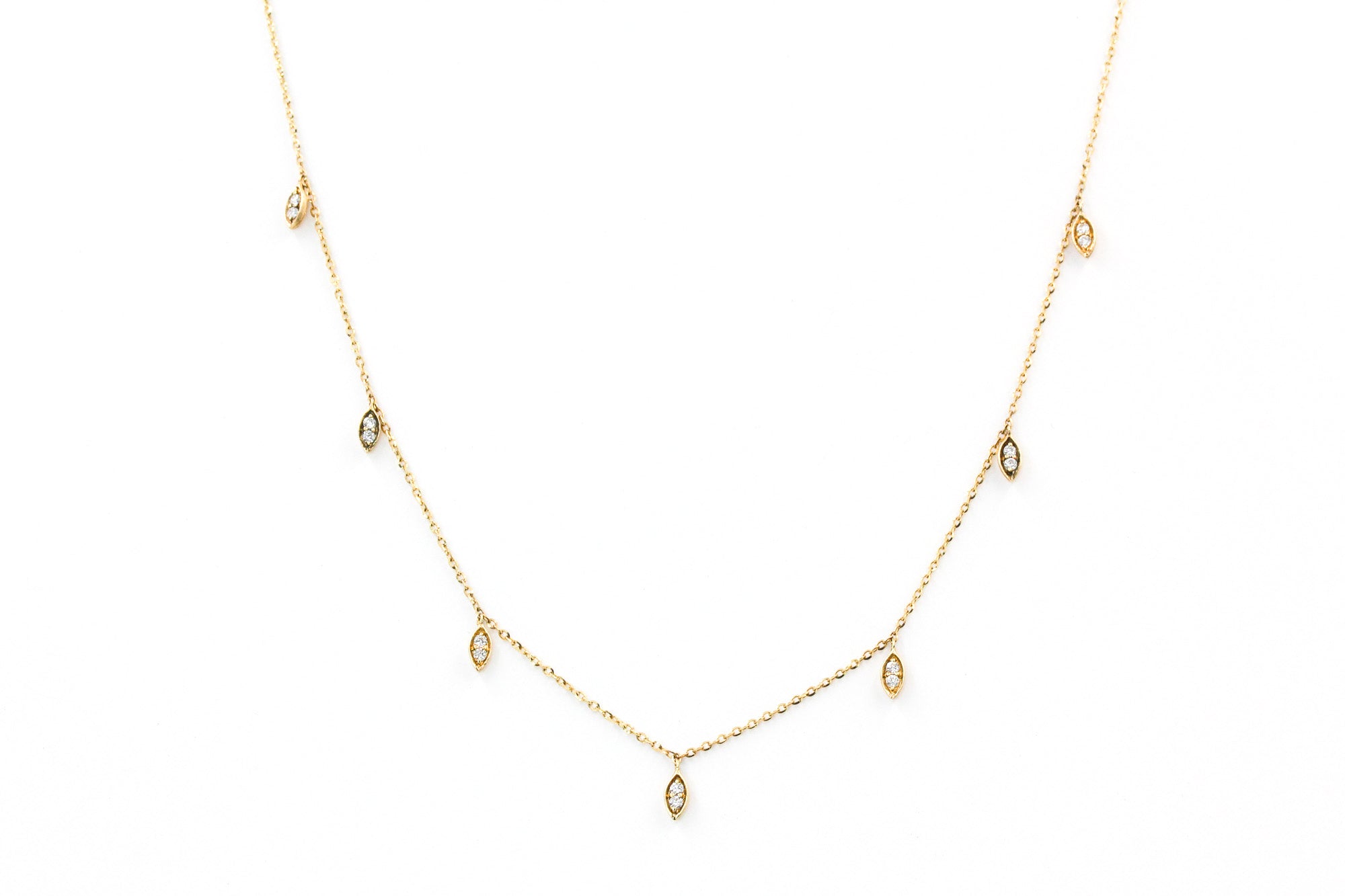 Marquise Diamond Drop Necklace - 14k Yellow Gold - 0.14ctw