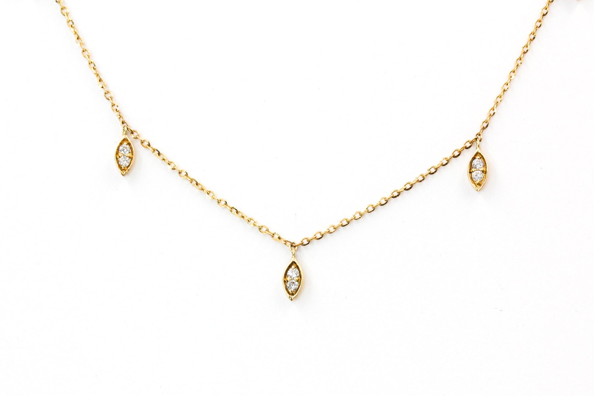 Marquise Diamond Drop Necklace - 14k Yellow Gold - 0.14ctw