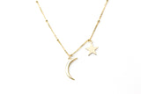 Moon and Star Charm Necklace - 14k Yellow Gold