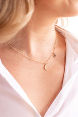 Moon and Star Charm Necklace - 14k Yellow Gold