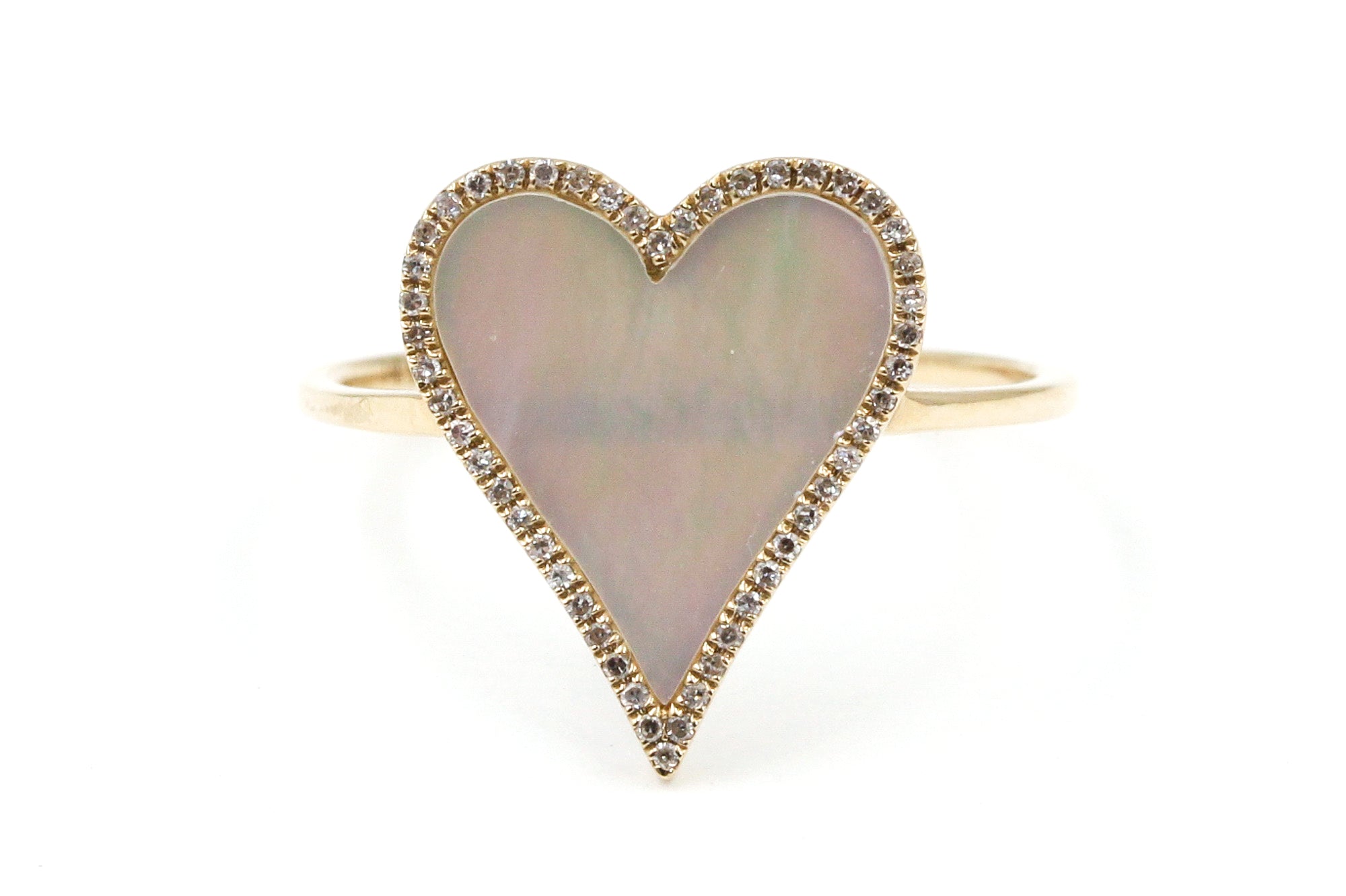 Mother of Pearl and Diamond Heart Ring - 14k Yellow Gold - 0.12ctw
