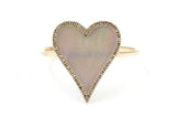 Mother of Pearl and Diamond Heart Ring - 14k Yellow Gold - 0.12ctw