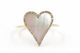 Mother of Pearl and Diamond Heart Ring - 14k Yellow Gold - 0.12ctw