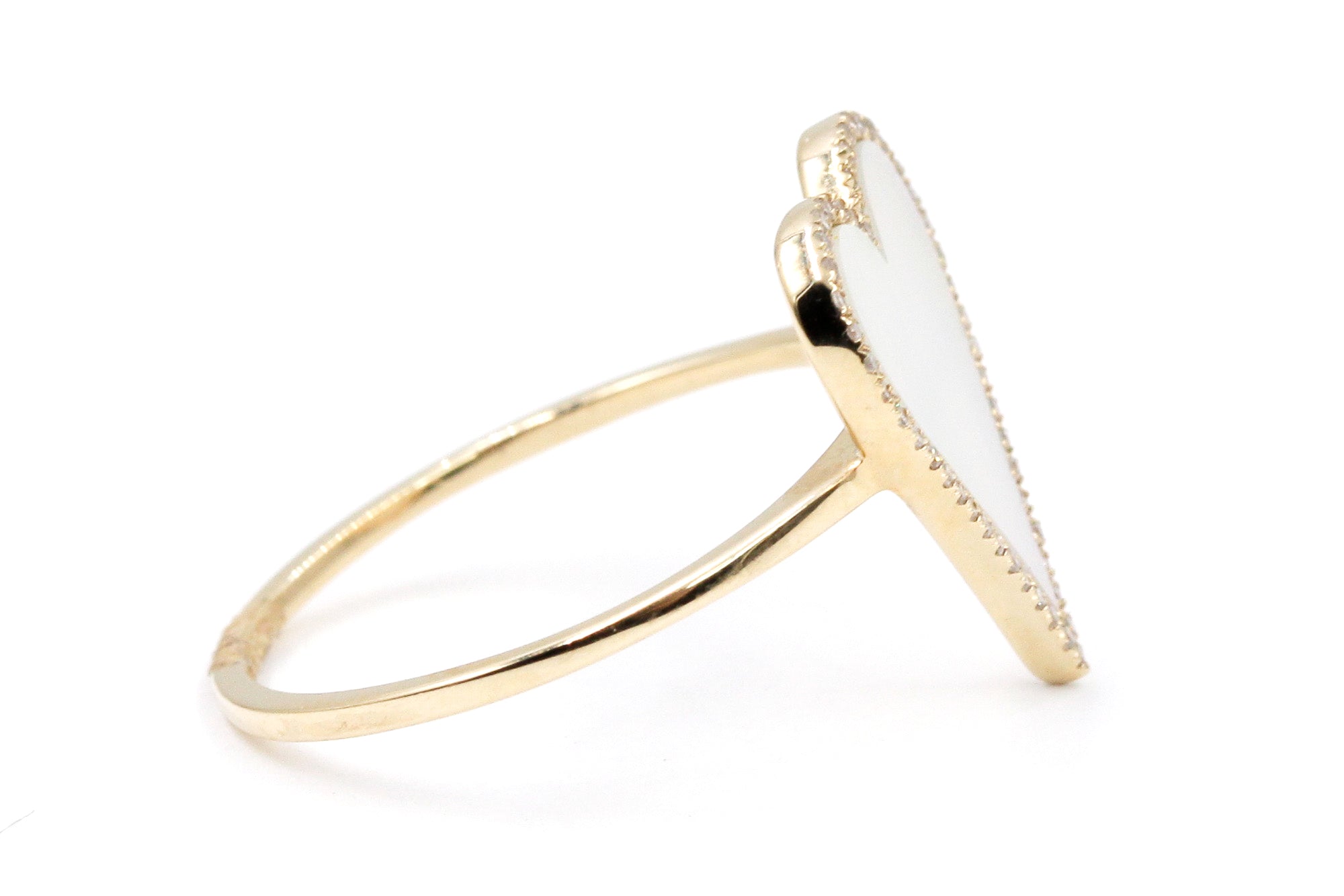 Mother of Pearl and Diamond Heart Ring - 14k Yellow Gold - 0.12ctw