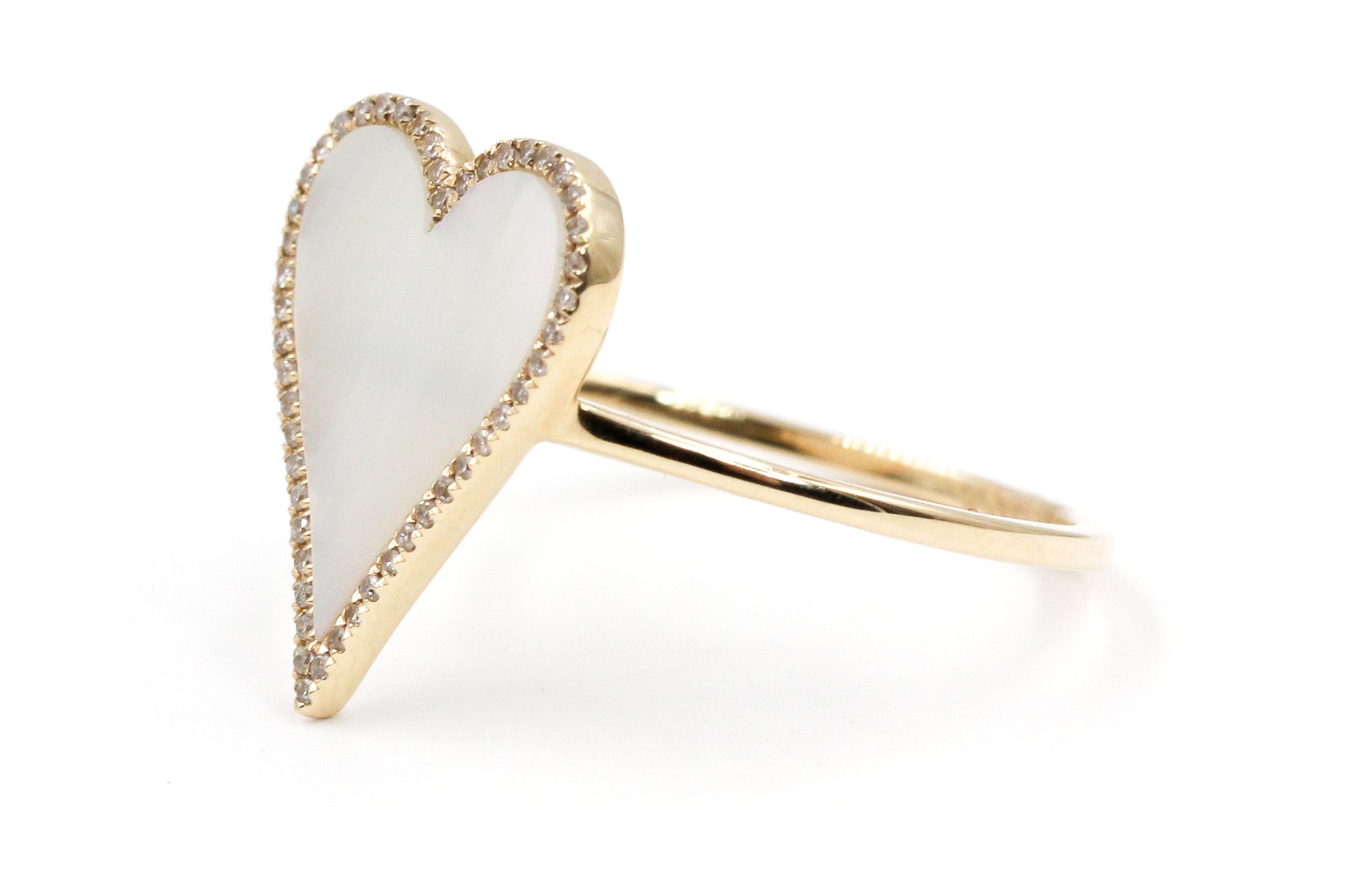 Mother of Pearl and Diamond Heart Ring - 14k Yellow Gold - 0.12ctw