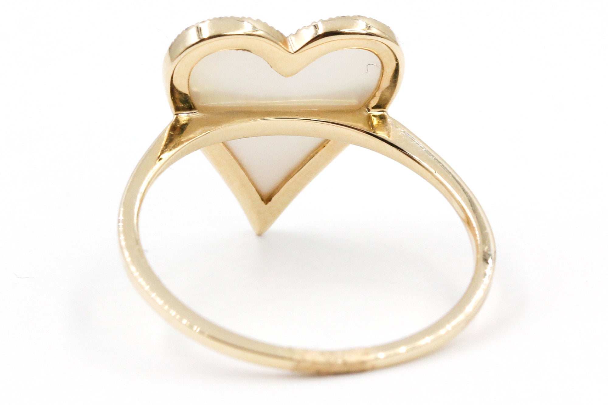 Mother of Pearl and Diamond Heart Ring - 14k Yellow Gold - 0.12ctw