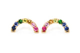 Multi Colored Sapphire Rainbow Arch Stud Earrings - 14k Gold
