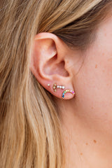 Multi Colored Sapphire Rainbow Arch Stud Earrings - 14k Gold