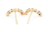 Multi Colored Sapphire Rainbow Arch Stud Earrings - 14k Gold