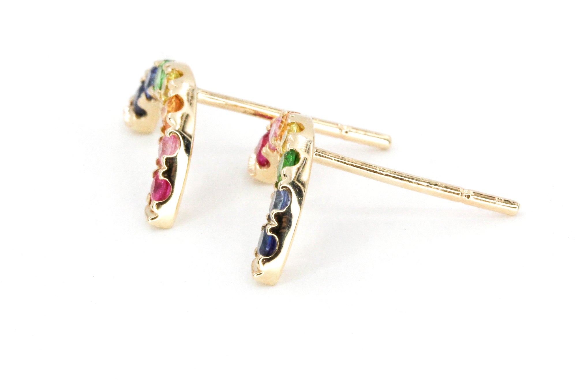 Multi Colored Sapphire Rainbow Arch Stud Earrings - 14k Gold