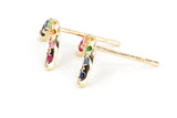 Multi Colored Sapphire Rainbow Arch Stud Earrings - 14k Gold