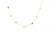 Multi Colored Sapphire and Diamond Necklace - 14k Yellow Gold - 1.38ctw