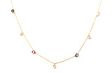 Multi Colored Sapphire and Diamond Necklace - 14k Yellow Gold - 1.38ctw