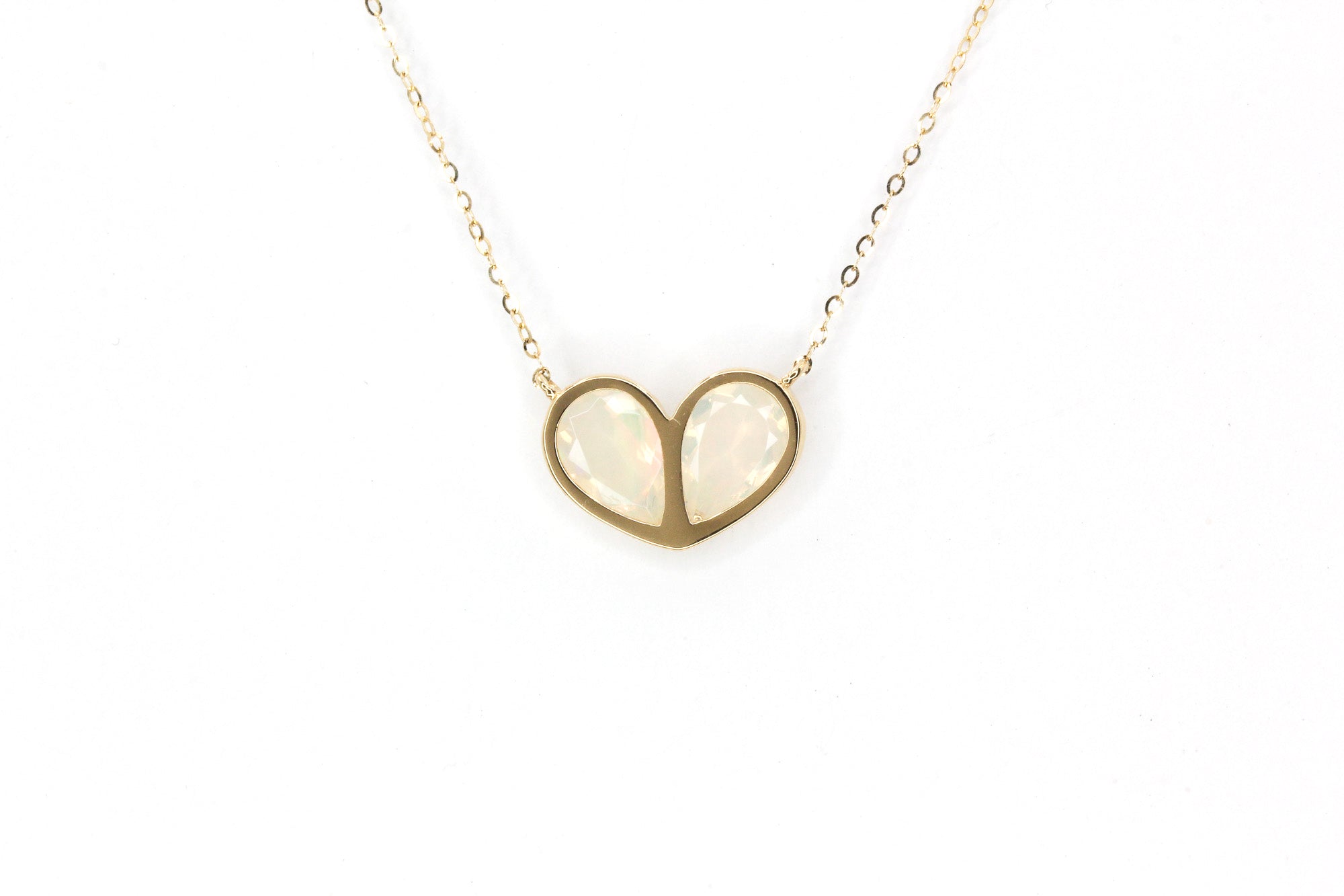 Opal Heart Necklace -  10k Yellow Gold - 5.92ctw