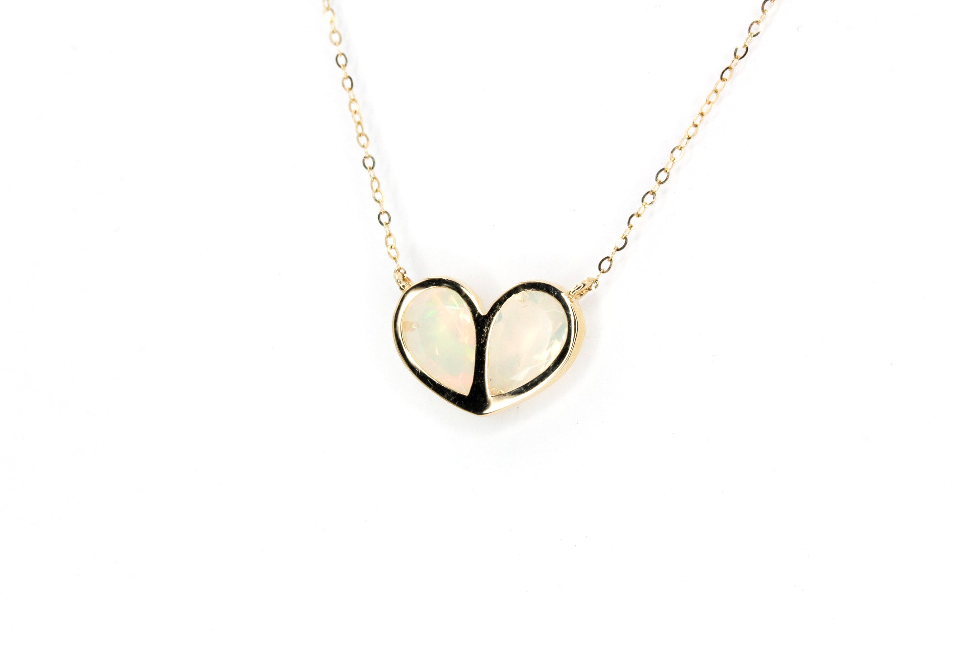 Opal Heart Necklace -  10k Yellow Gold - 5.92ctw