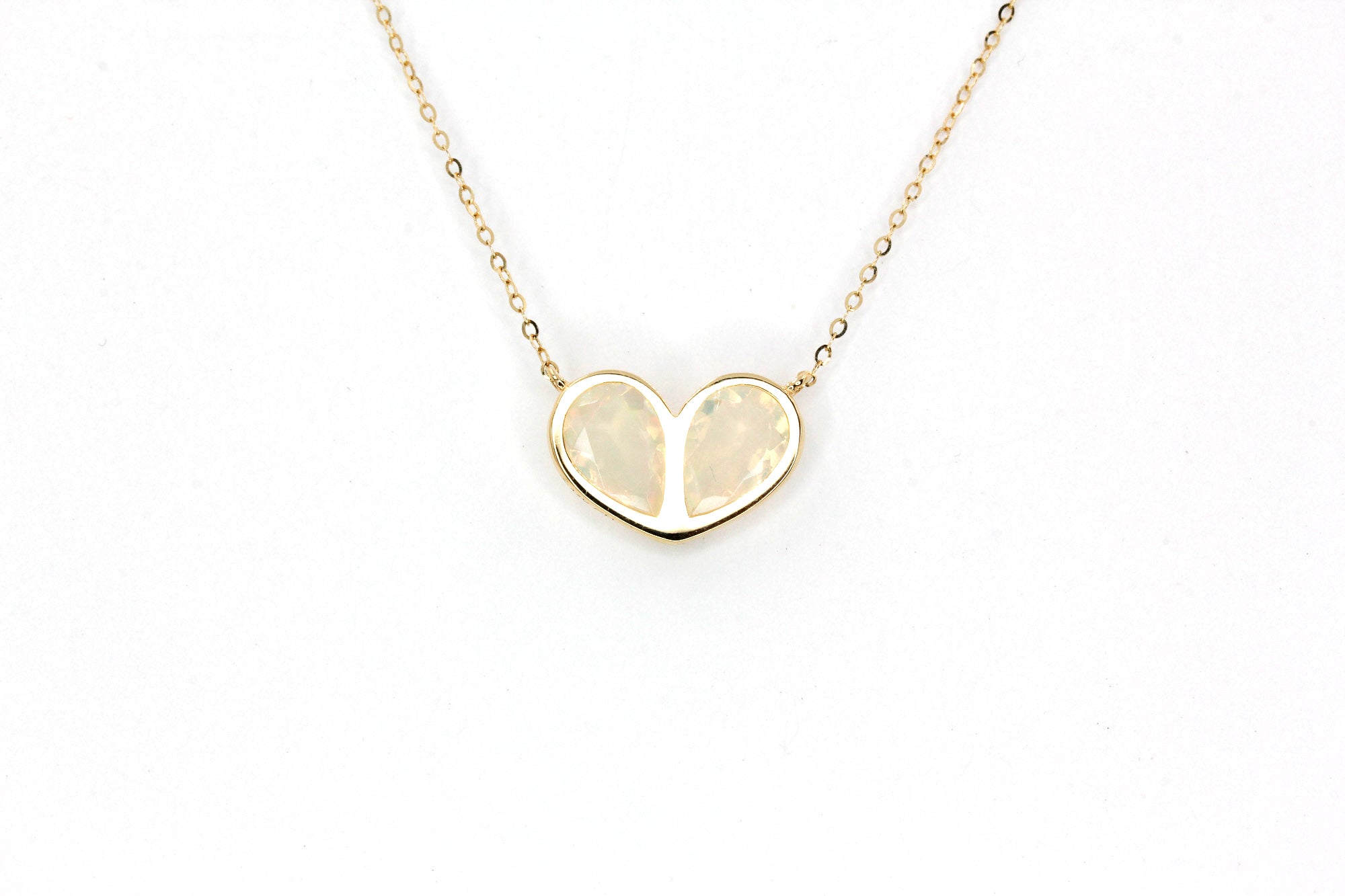 Opal Heart Necklace -  10k Yellow Gold - 5.92ctw