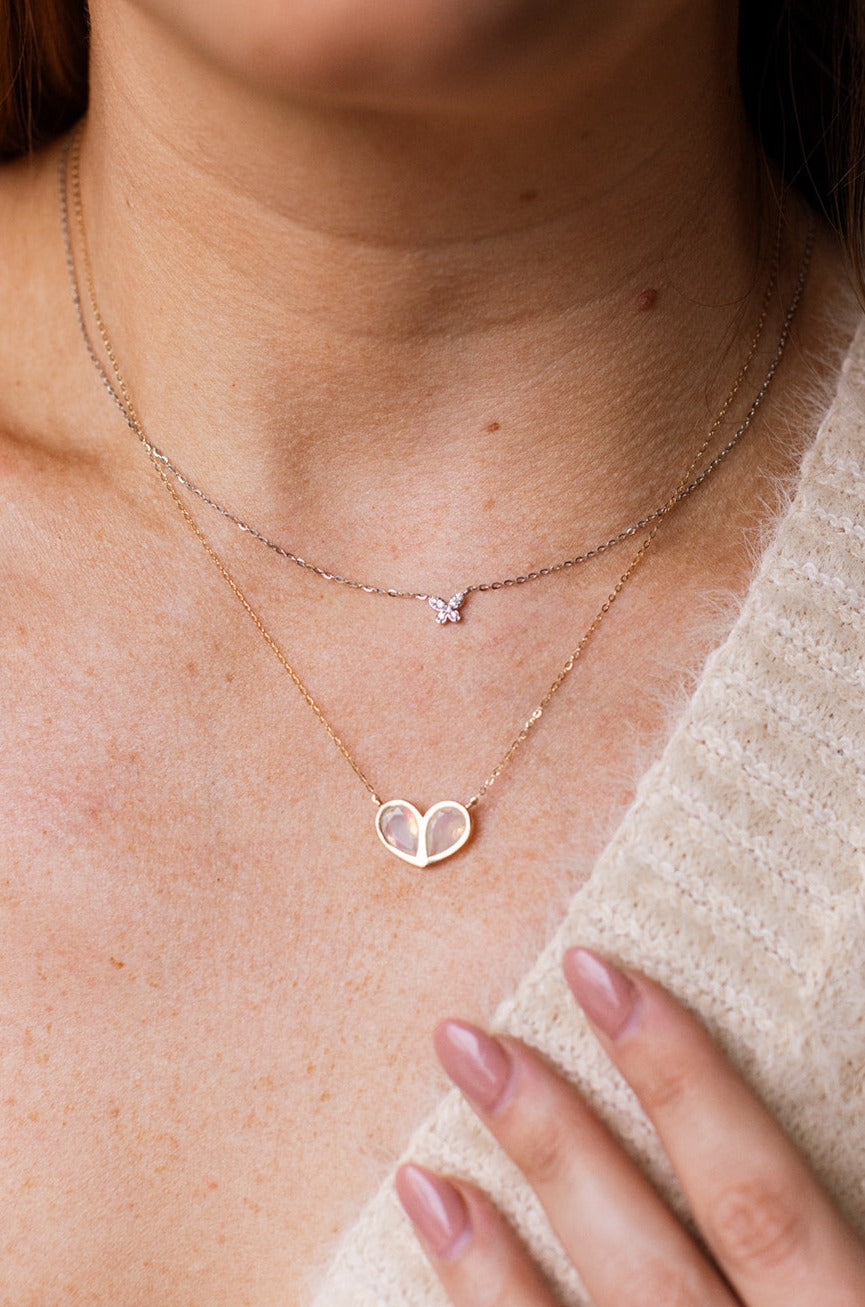 Opal Heart Necklace -  10k Yellow Gold - 5.92ctw