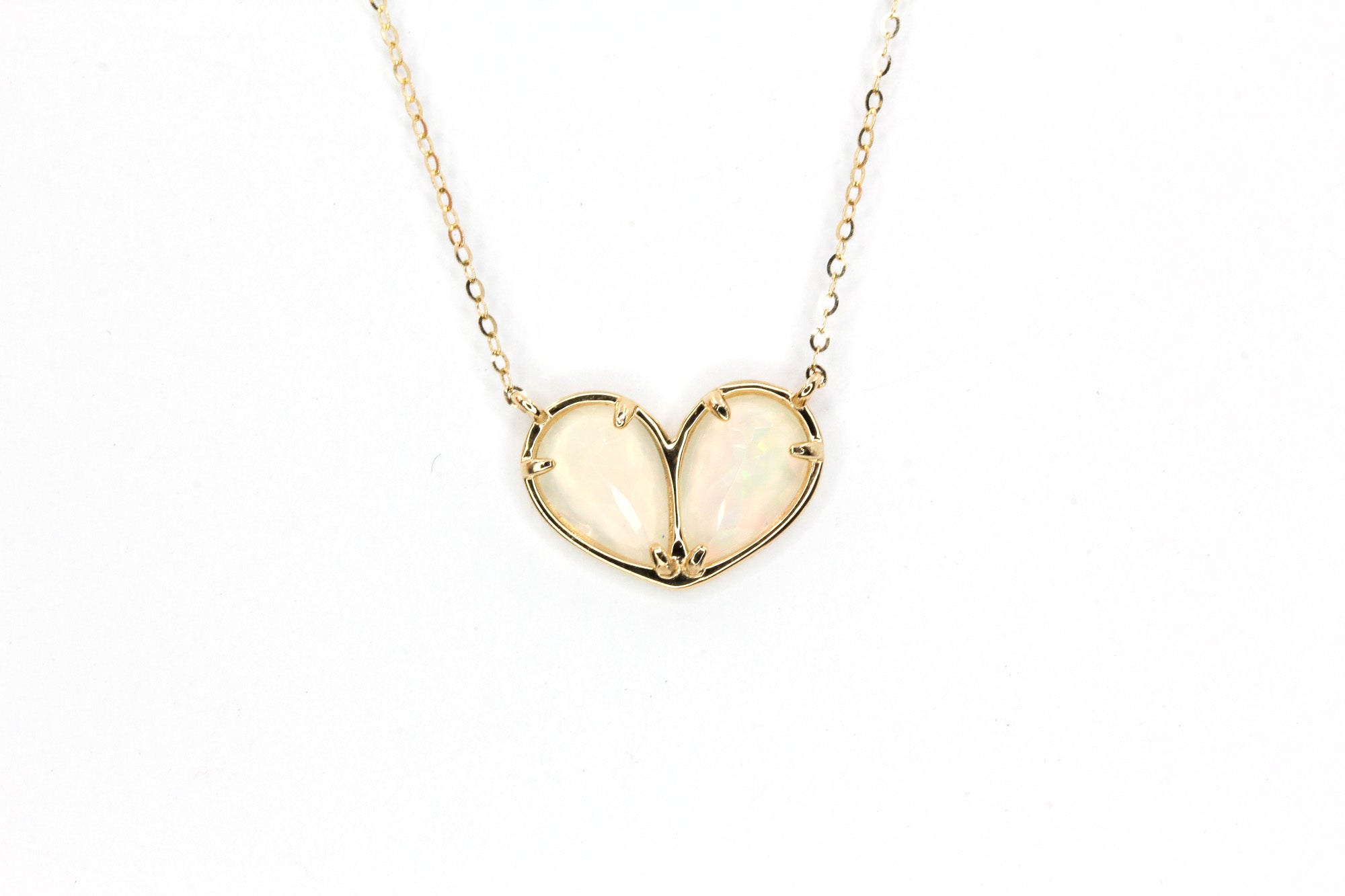 Opal Heart Necklace -  10k Yellow Gold - 5.92ctw