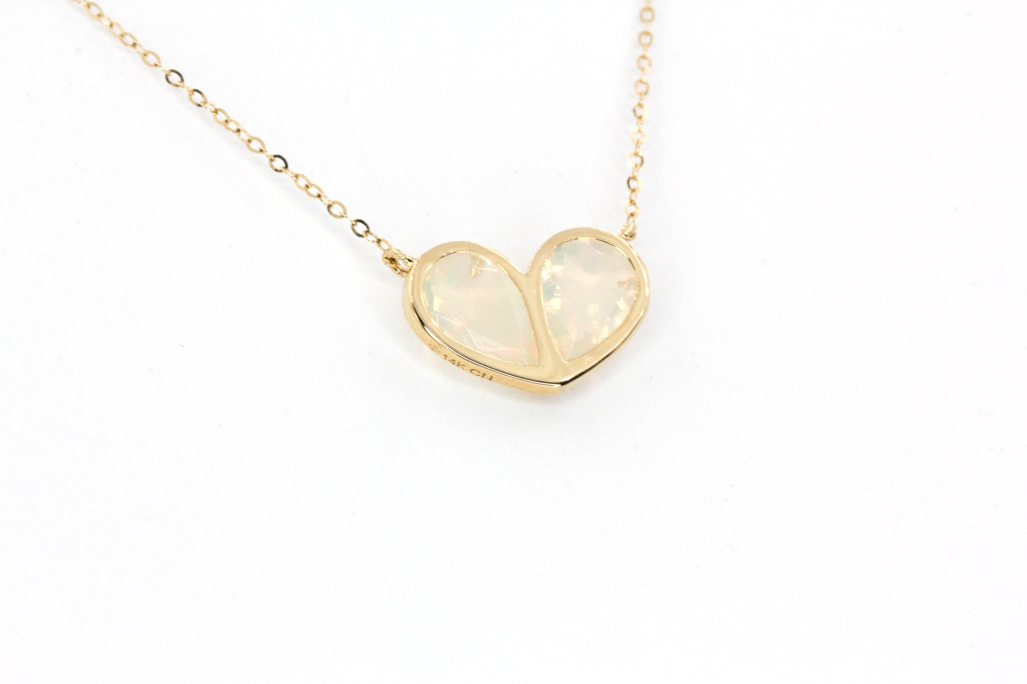 Opal Heart Necklace -  10k Yellow Gold - 5.92ctw