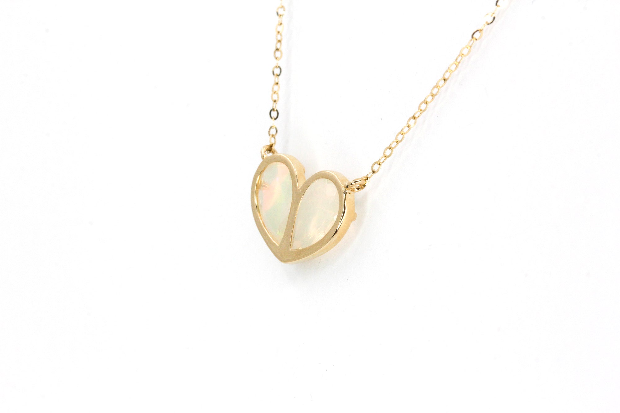 Opal Heart Necklace -  10k Yellow Gold - 5.92ctw