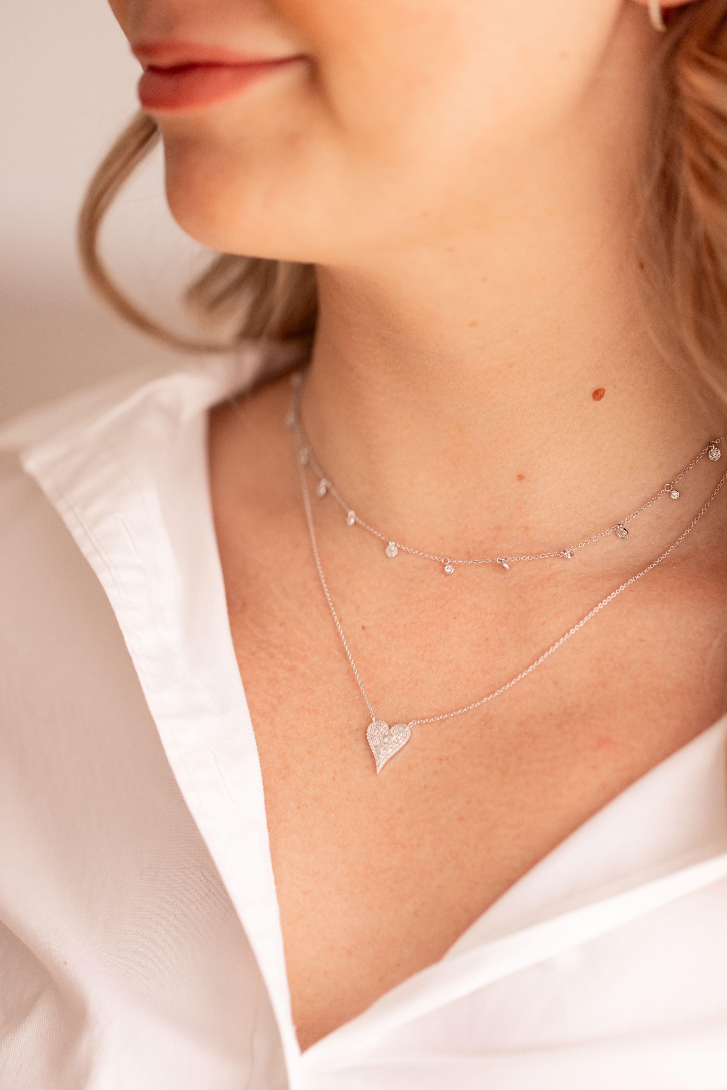 Pavé Diamond Heart Necklace - 14k White Gold - 0.26ctw