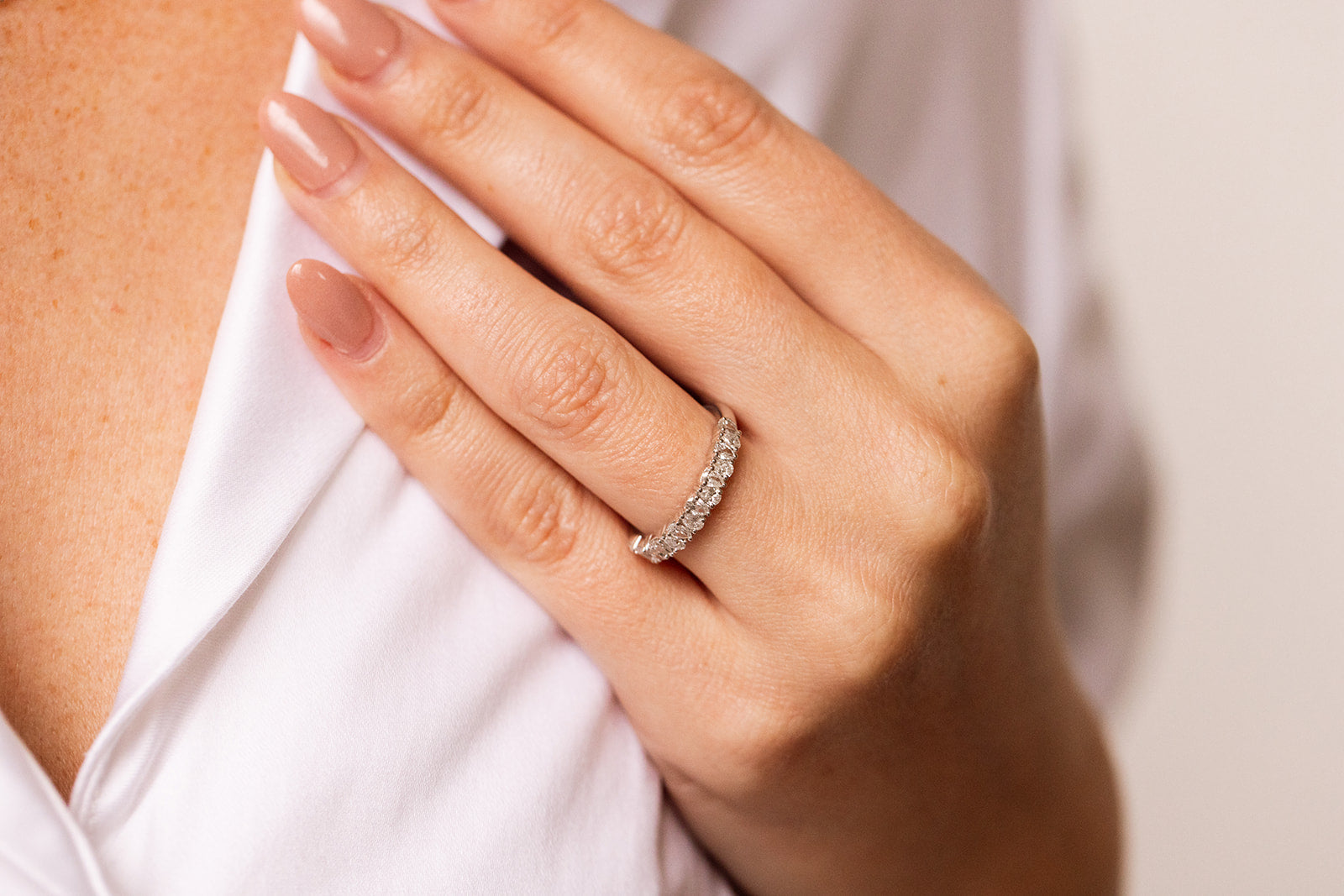 Pear Diamond Band Ring - 14k White Gold - 0.63ctw