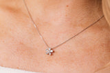 Petite Diamond Flower Pendant Necklace - 18k White Gold - 0.25ctw