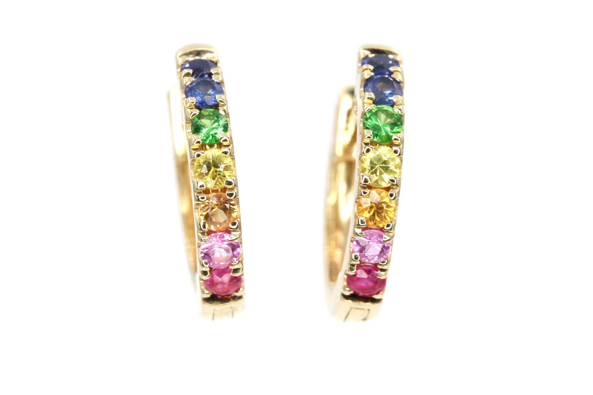 Rainbow Sapphire Huggie Earrings - 14k Yellow Gold - 0.45ctw