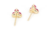 Ruby Cluster Stud Earrings - 14k Yellow Gold - 0.41ctw