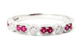 Ruby and Diamond Band Ring - 14k White Gold - 0.18ctw