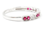 Ruby and Diamond Band Ring - 14k White Gold - 0.18ctw