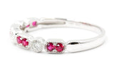 Ruby and Diamond Band Ring - 14k White Gold - 0.18ctw