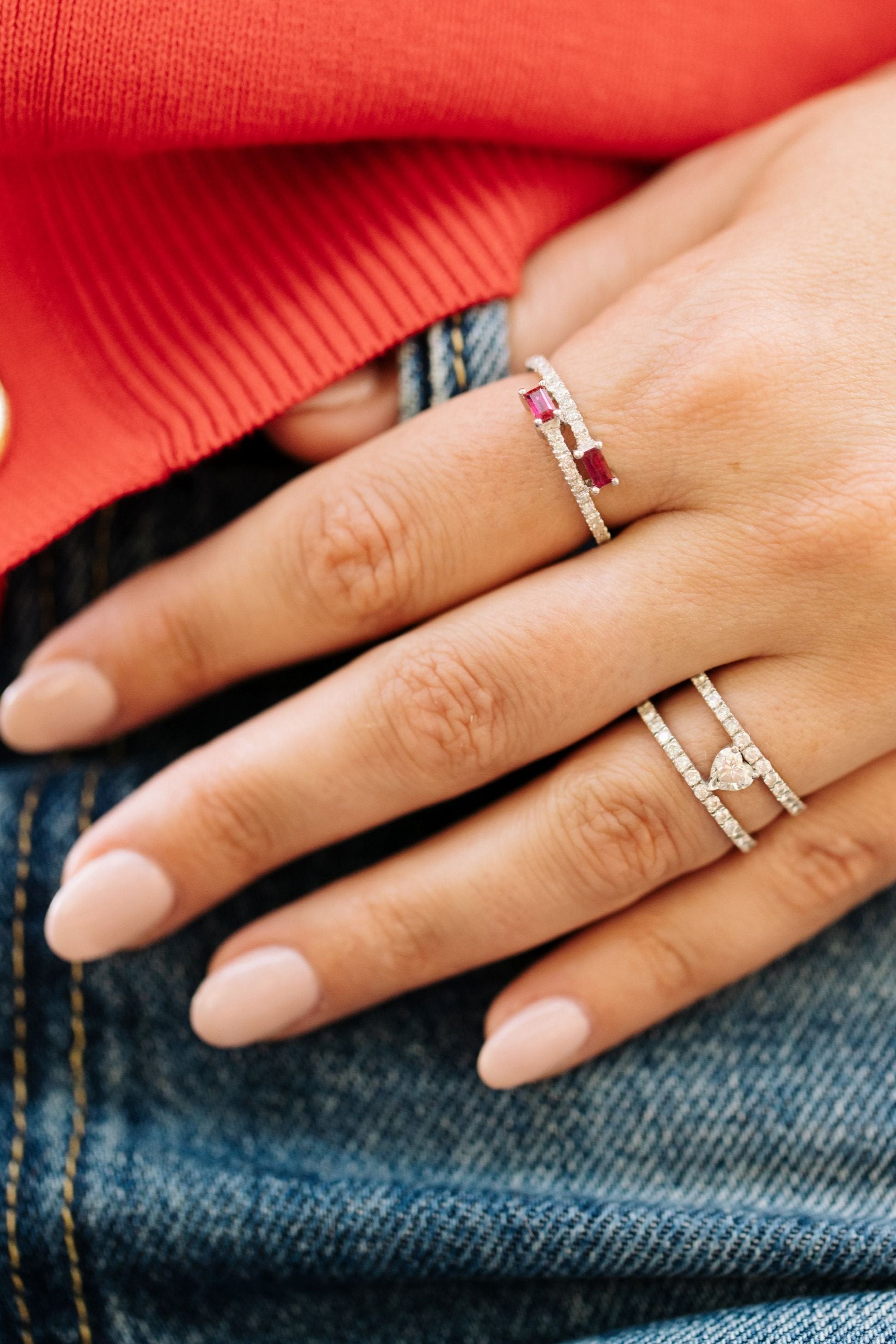 Ruby and Diamond Bypass Ring - 14k White Gold - 0.43ctw