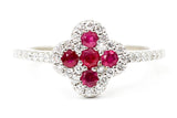 Ruby and Diamond Clover Ring - 14k White Gold - 0.88ctw