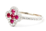 Ruby and Diamond Clover Ring - 14k White Gold - 0.88ctw