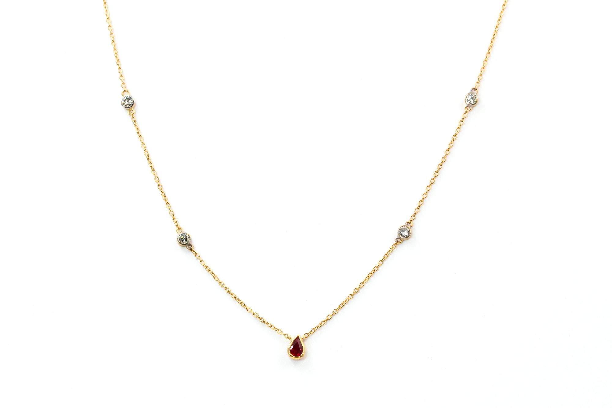 Ruby and Diamond Necklace - 14k Yellow Gold - 0.67ctw
