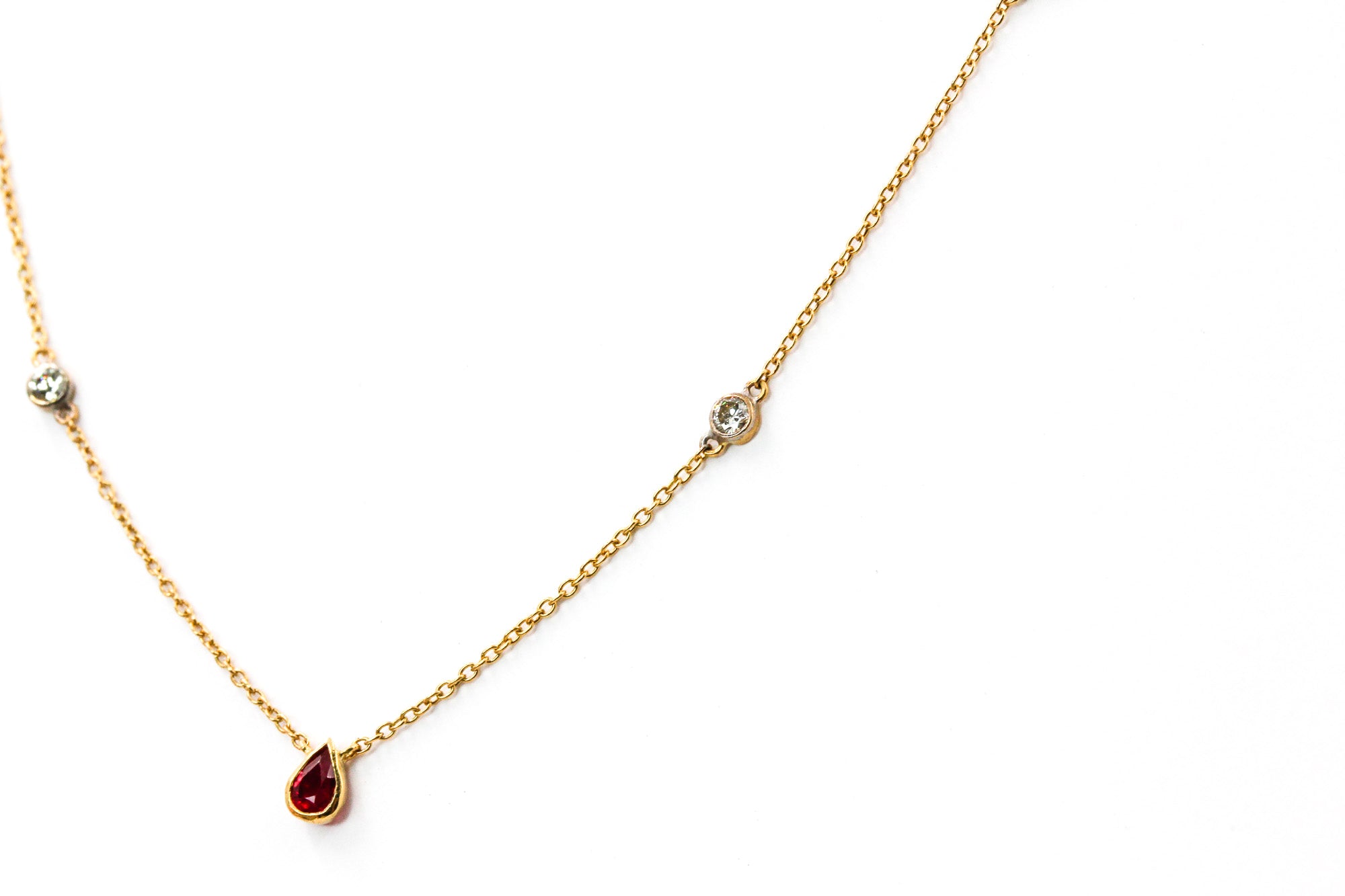 Ruby and Diamond Necklace - 14k Yellow Gold - 0.67ctw