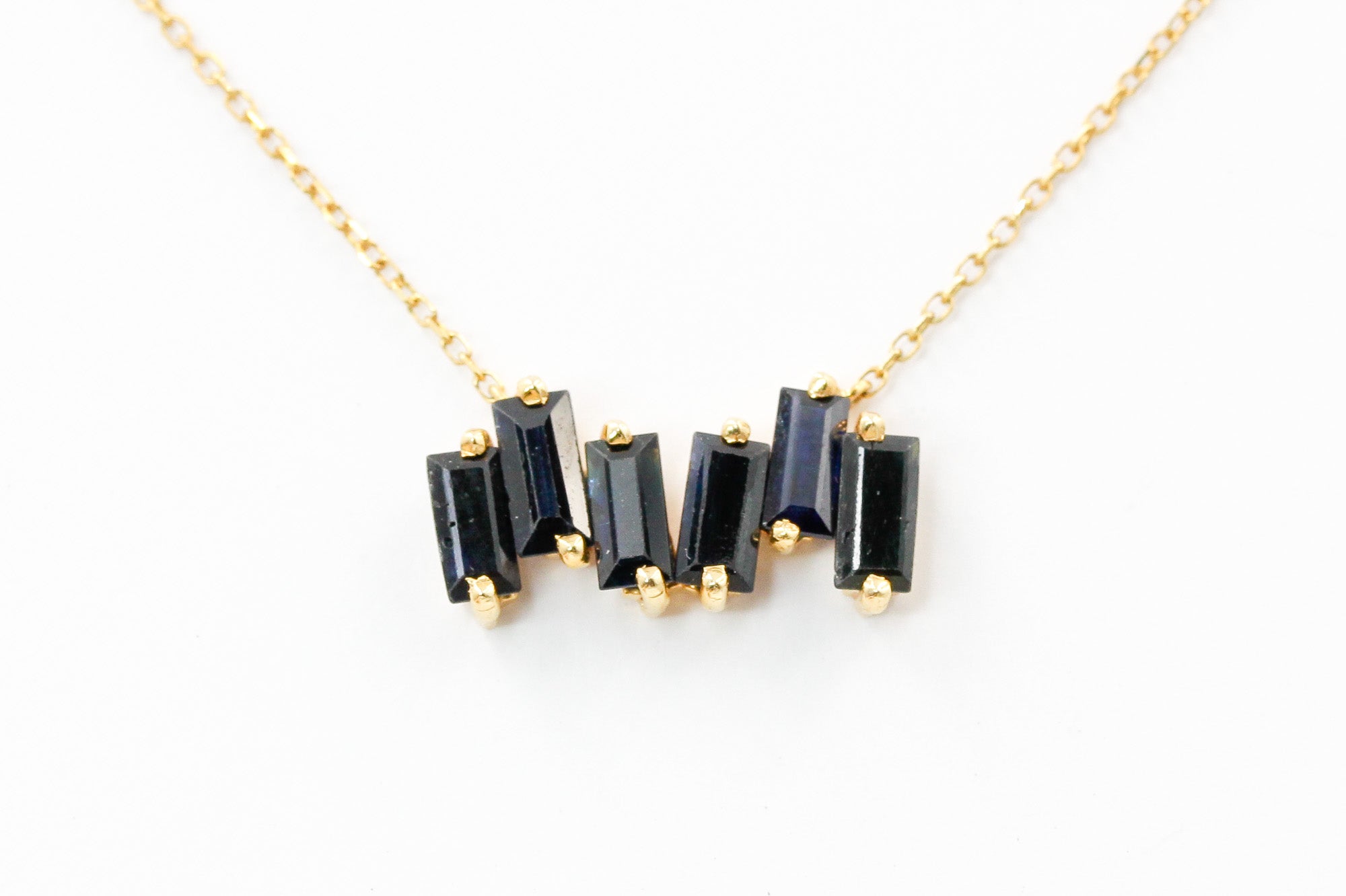 Sapphire Baguette Necklace - 14k Yellow Gold - 0.90ctw
