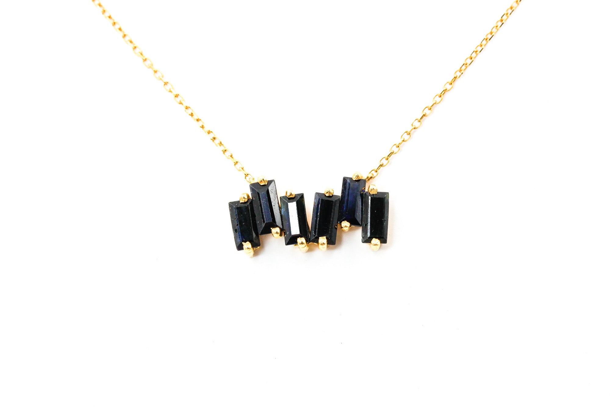 Sapphire Baguette Necklace - 14k Yellow Gold - 0.90ctw