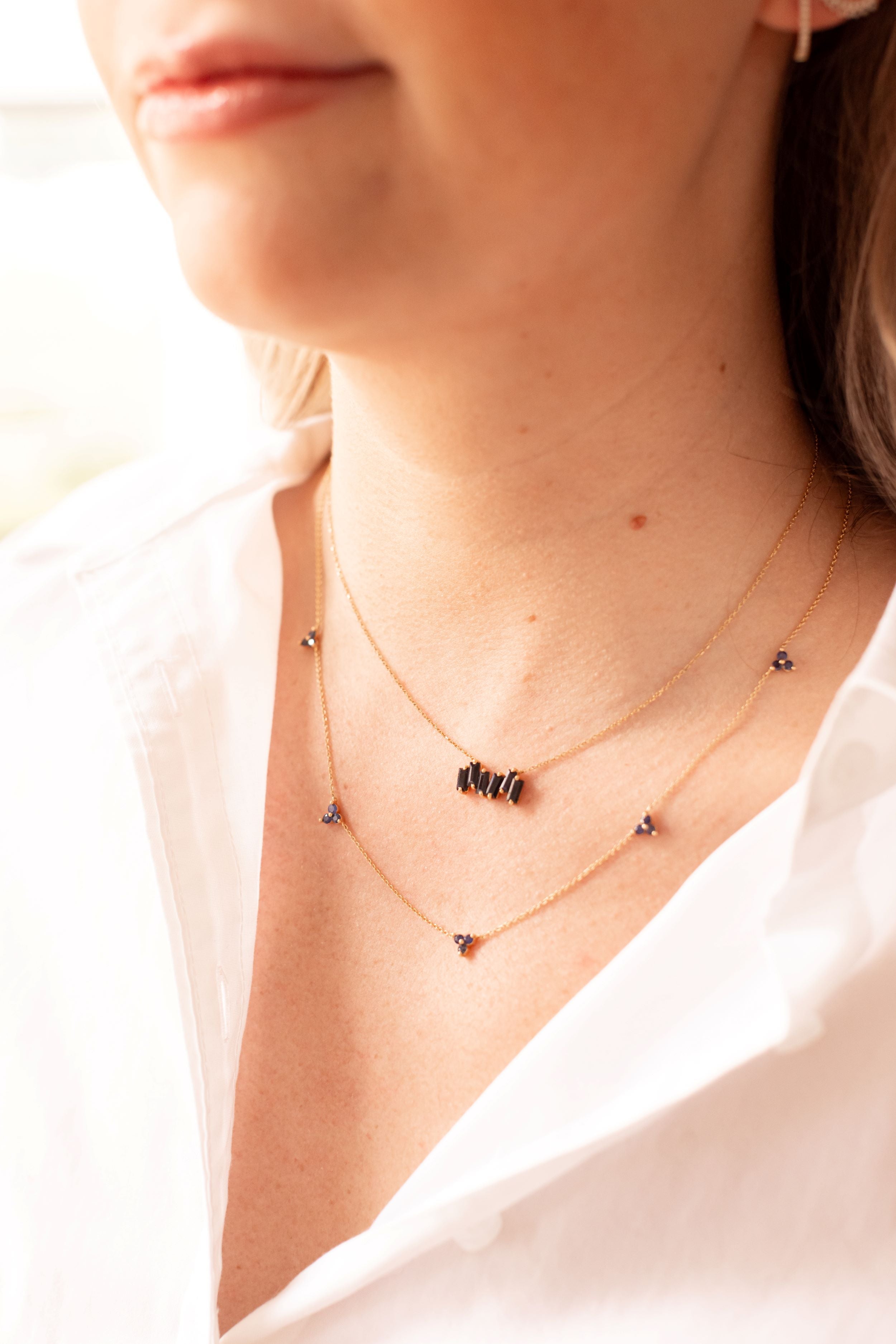 Sapphire Baguette Necklace - 14k Yellow Gold - 0.90ctw