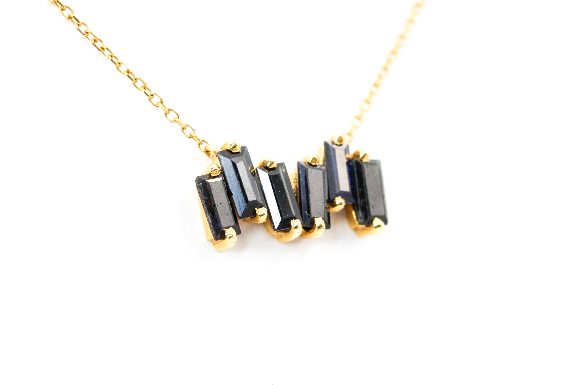 Sapphire Baguette Necklace - 14k Yellow Gold - 0.90ctw