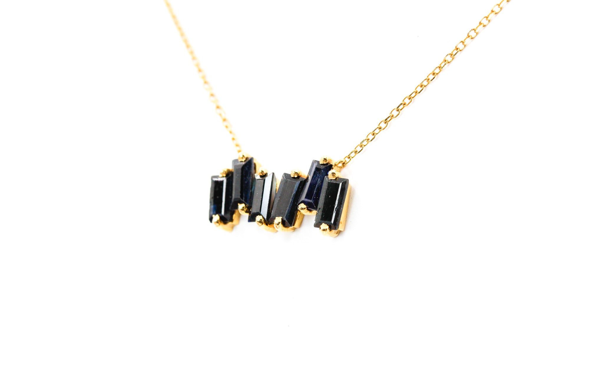 Sapphire Baguette Necklace - 14k Yellow Gold - 0.90ctw