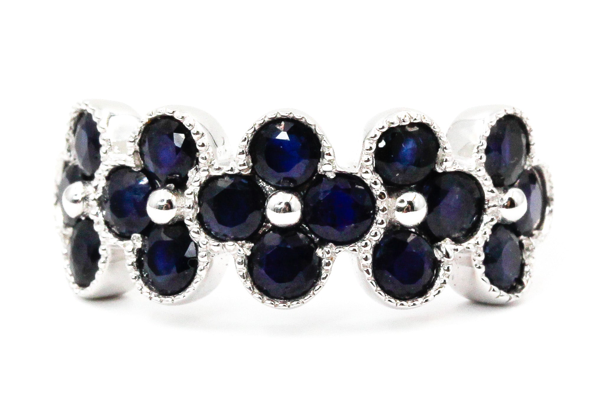 Sapphire Clover Ring - 14k White Gold - 2.40ctw