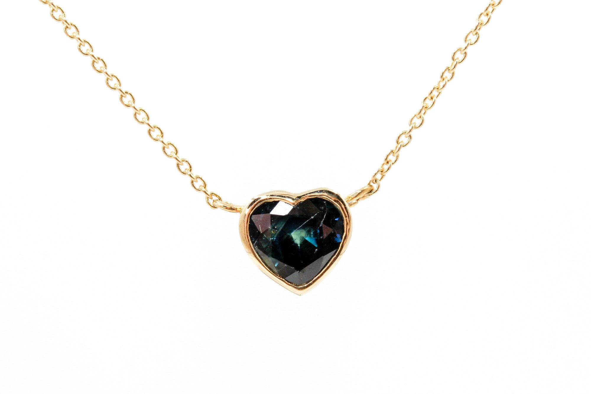 Sapphire Heart Necklace - 14k Yellow Gold - 0.80ctw
