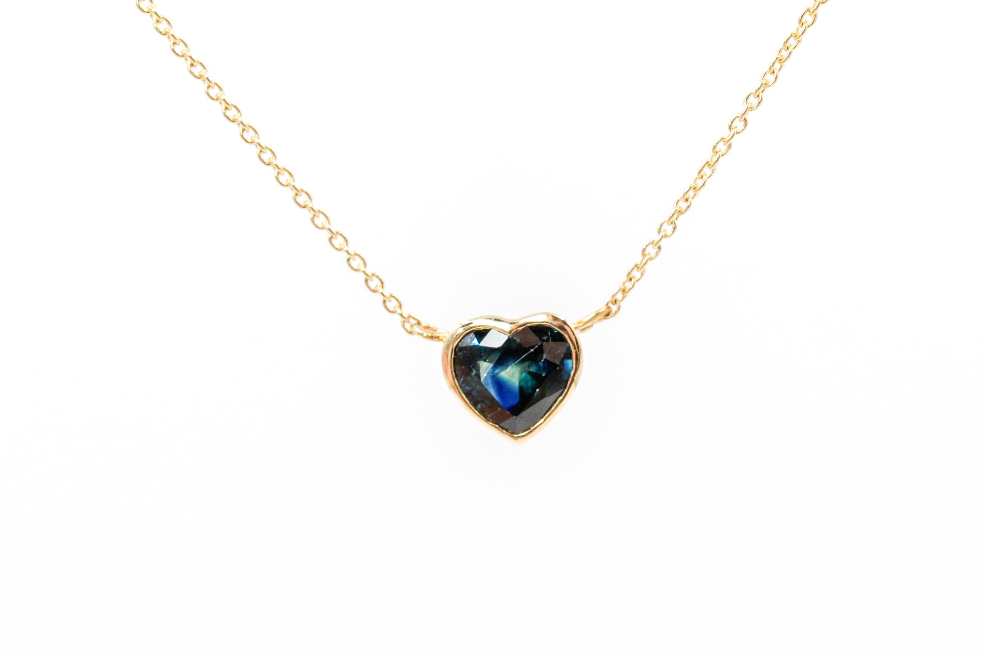 Sapphire Heart Necklace - 14k Yellow Gold - 0.80ctw