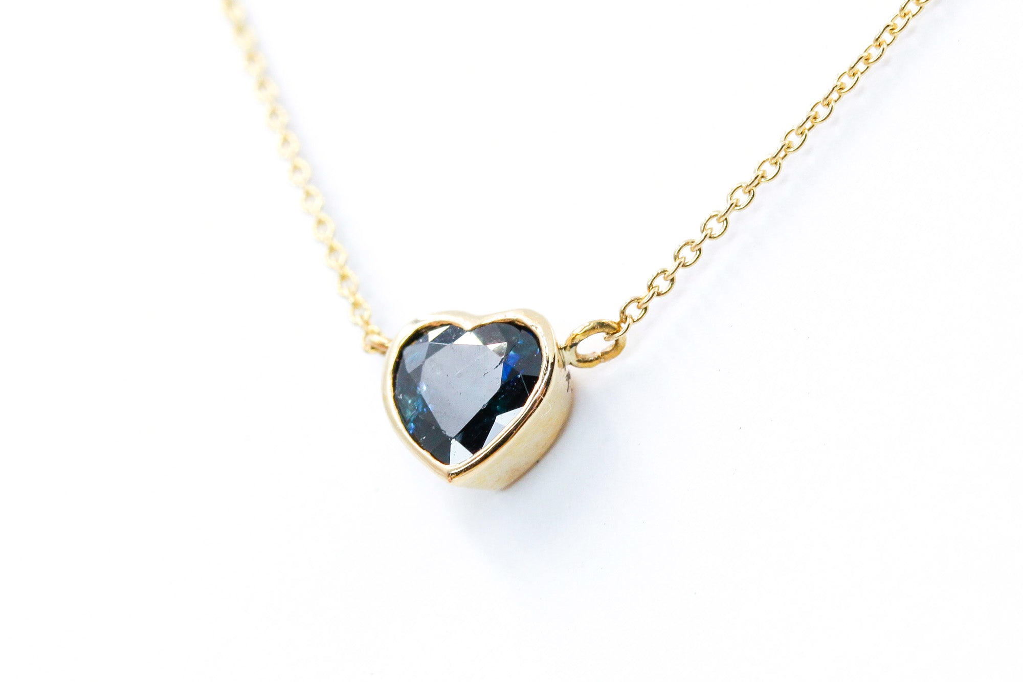 Sapphire Heart Necklace - 14k Yellow Gold - 0.80ctw