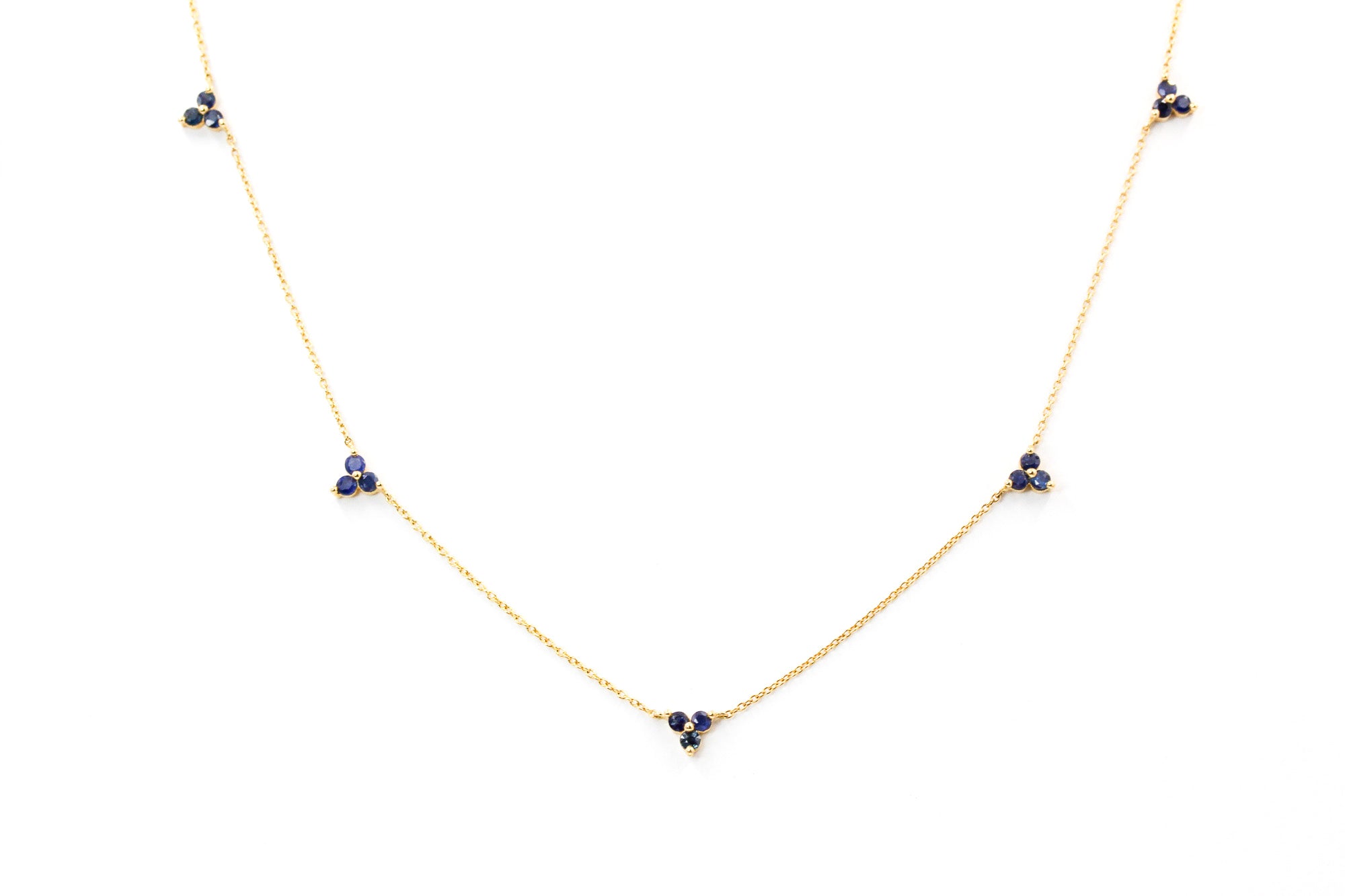 Sapphire Station Necklace - 14k Yellow Gold - 0.60ctw