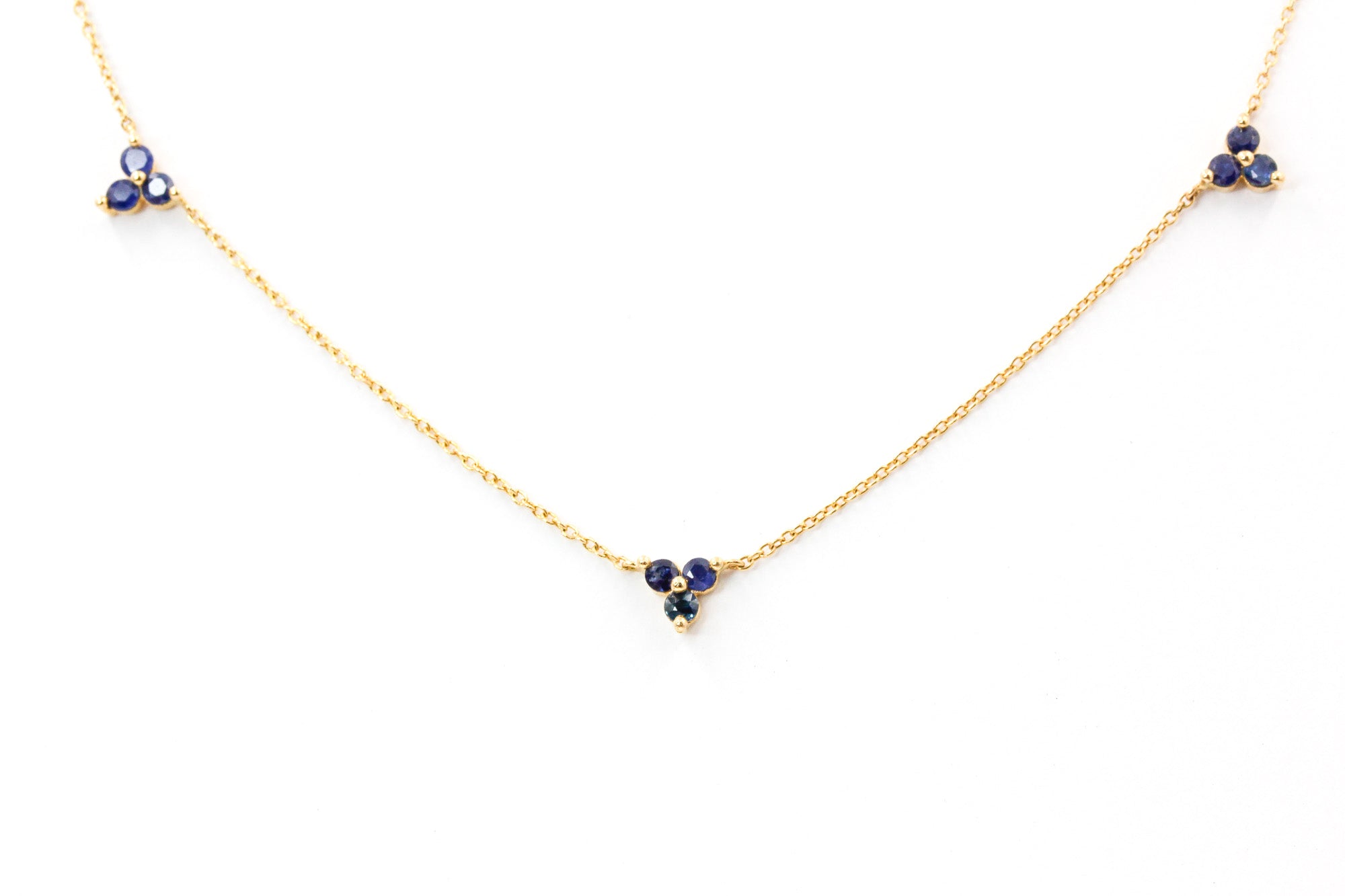 Sapphire Station Necklace - 14k Yellow Gold - 0.60ctw